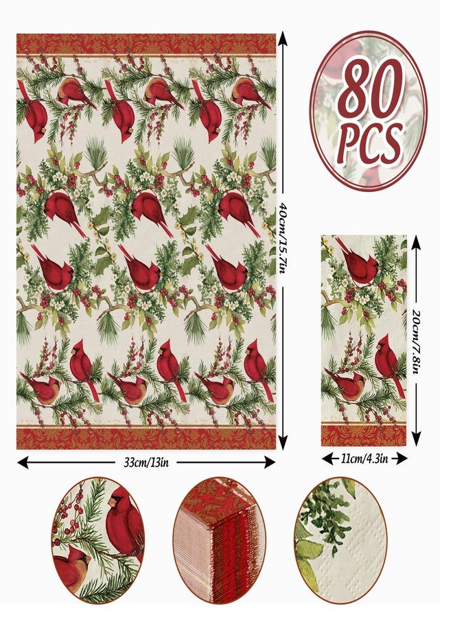 JarThenaAMCS مناديل ورقية للضيوف من JarThenaAMCS، 80 قطعة، بتصميم طائر الكاردينال العتيق، مزينة بالتوت، مثالية للاستخدام في الحمام، مناسبة لفصل الشتاء وعيد الميلاد، للاستخدام مرة واحدة، ومناسبة لمستلزمات الحفلات المنزلية. - Image 2